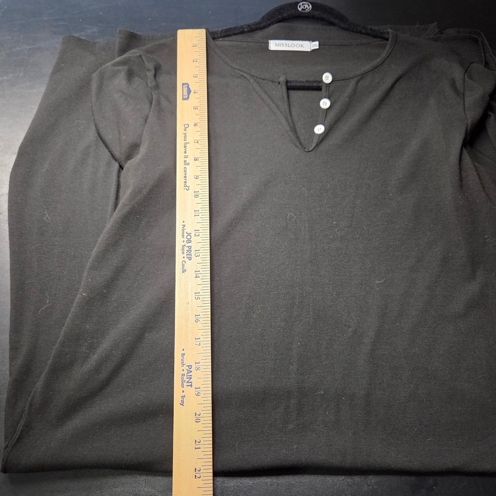Misslook T-Shirt Dress Women 2XL Black Excellent Split Neck Button Casual Midi